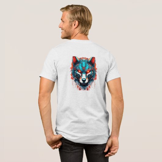 Mecha Wolf Head – Futuristic Cyberpunk Wolf Design Tri-Blend Shirt (Voorkant)