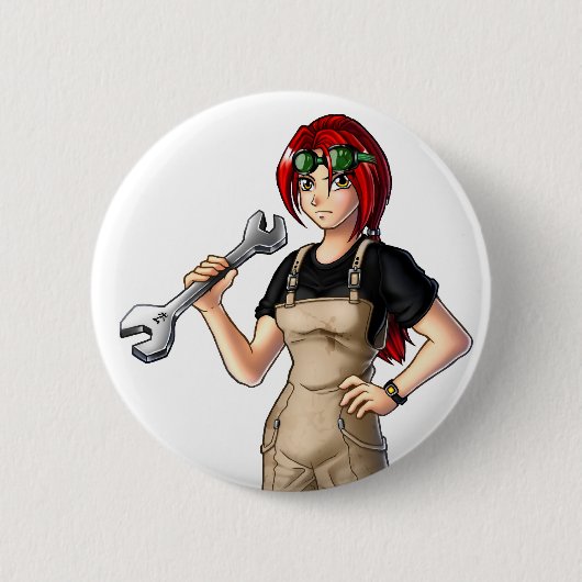 Mechanic Anime Girl Ronde Button 5,7 Cm (Voorkant)