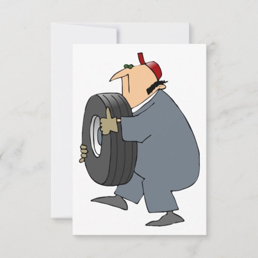 Mechanic Carrying A Tire Invitations Kaart (Voorkant)