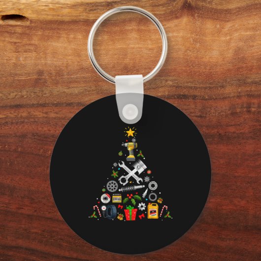 Mechanic Christmas Ornament Tree In Garage Car Mec Sleutelhanger (Voorkant)