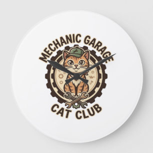 Mechanic Garage Kat POD Vector Kunst - Mechanic Ga Grote Klok