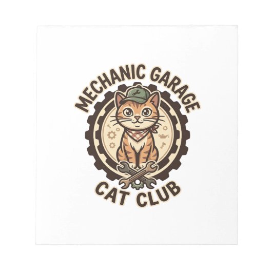 Mechanic Garage Kat POD Vector Kunst - Mechanic Ga Notitieblok (Voorkant)