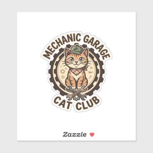 Mechanic Garage Kat POD Vector Kunst - Mechanic Ga Sticker (Vel)