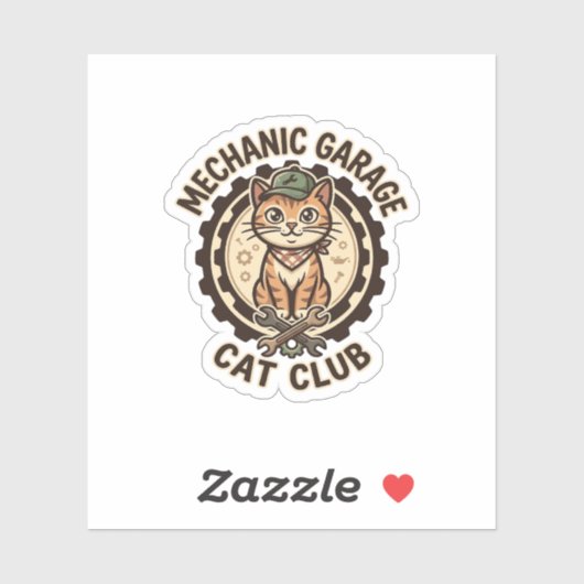 Mechanic Garage Kat POD Vector Kunst - Mechanic Ga Sticker (Vel)
