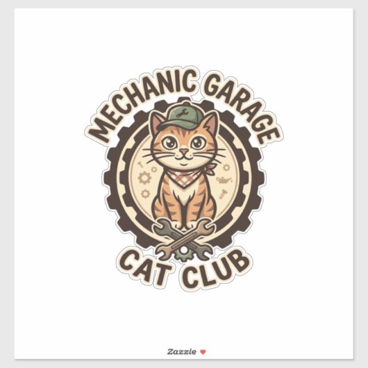 Mechanic Garage Kat POD Vector Kunst - Mechanic Ga Sticker (Vel)