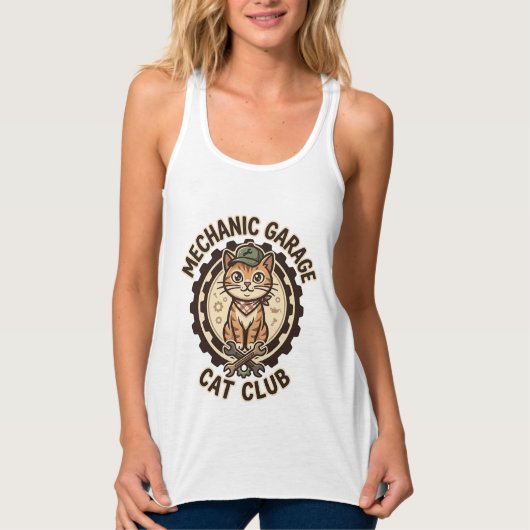 Mechanic Garage Kat POD Vector Kunst - Mechanic Ga Tanktop (Voorkant)