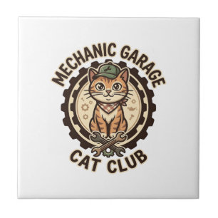 Mechanic Garage Kat POD Vector Kunst - Mechanic Ga Tegeltje