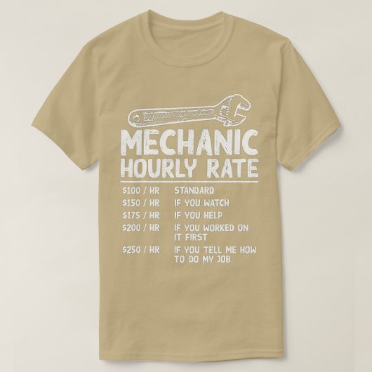 Mechanic Hourly Rate Funny Car Motorcycle Labor Gi T-shirt (Design voorkant)