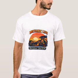 Mechanic Life Retro Zonsondergang Miles Of Grease  T-shirt