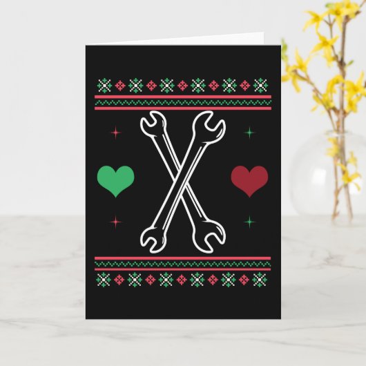 Mechanic Ugly Christmas Sweater Xmas Kaart (Gele Bloem)