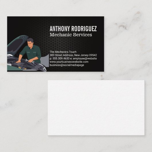 Mechanic Working on Car Engine Visitekaartje (Voorkant / Achterkant)
