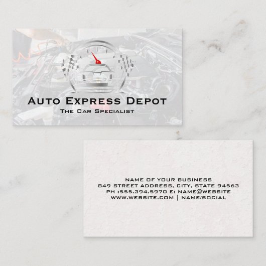 Mechanic Working on Engine | Auto Metal Logo Visitekaartje (Voorkant / Achterkant)