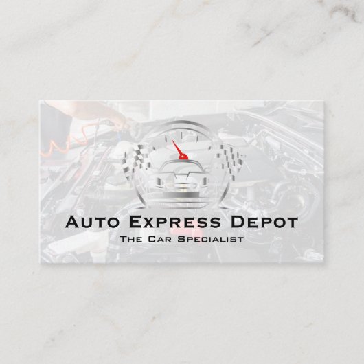 Mechanic Working on Engine | Auto Metal Logo Visitekaartje (Voorkant)