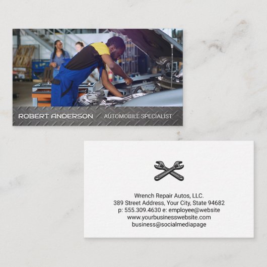 Mechanic Working on Engine | Car Repairman Visitekaartje (Voorkant / Achterkant)