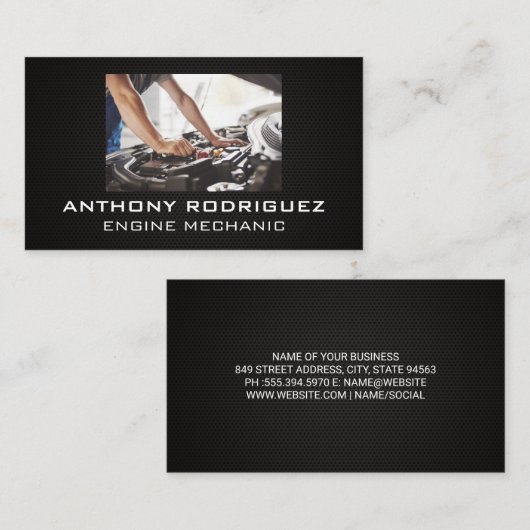 Mechanic Working on Engine Visitekaartje (Voorkant / Achterkant)