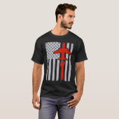 Mechanica American Flag Plane Airplane Mechanic W T-shirt (Voorkant volledig)