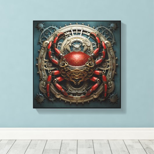 "Mechanica Astralis: Cancer" – Steampunk Zodiac Ca Canvas Afdruk (Insitu (Houten vloer))