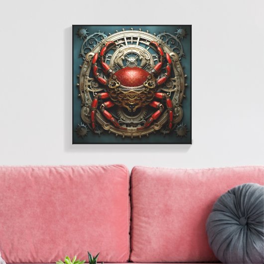 "Mechanica Astralis: Cancer" – Steampunk Zodiac Ca Canvas Afdruk (Insitu (Woonkamer))