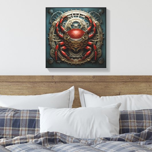 "Mechanica Astralis: Cancer" – Steampunk Zodiac Ca Canvas Afdruk (Insitu (Slaapkamer))