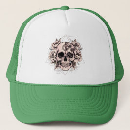 "Mechanical Bloom" – Gothic Skull with Floral Gear Trucker Pet
