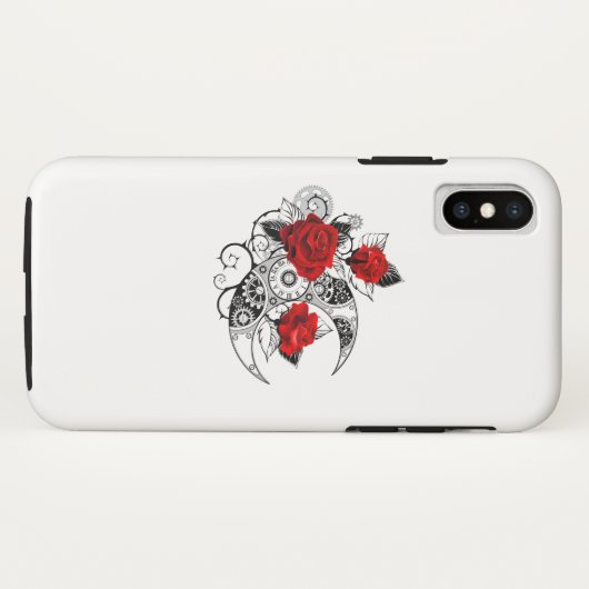 Mechanical Crescent with Red Roses Case-Mate iPhone Case (Achterkant (horizontaal))