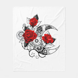 Mechanical Crescent with Red Roses Fleece Deken