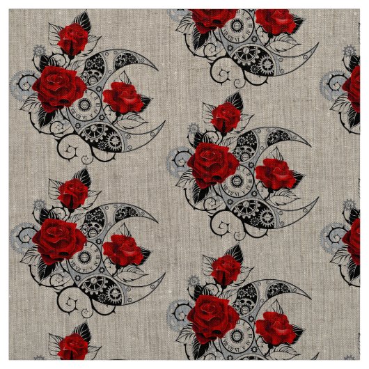Mechanical Crescent with Red Roses Stof (Swatch)