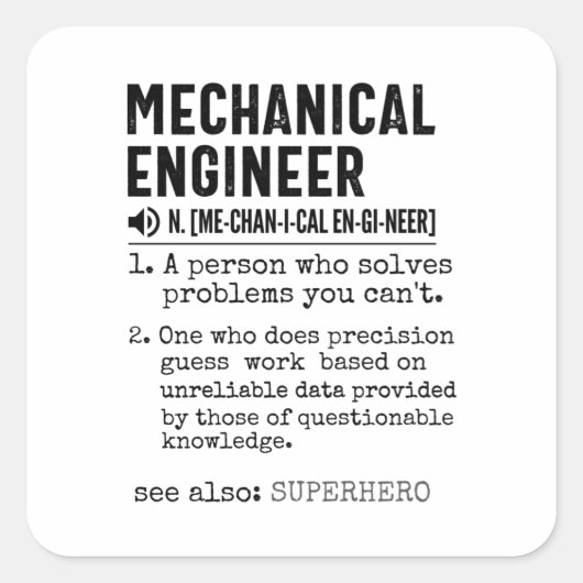Mechanical Engineer Dictionary Definition Vierkante Sticker (Voorkant)