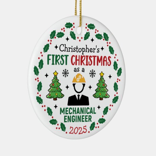 Mechanical Engineer Eerste Kerstdag Gepersonalisee Keramisch Ornament (Rechts)