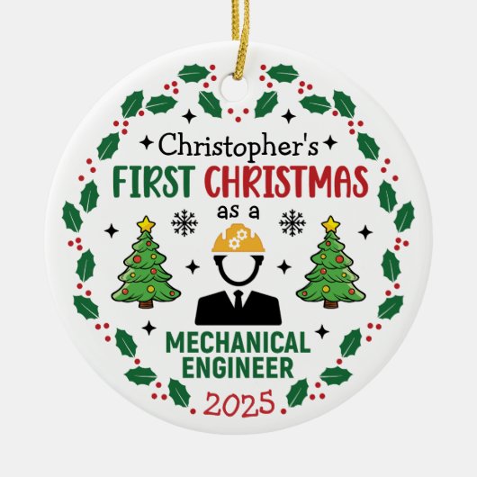 Mechanical Engineer Eerste Kerstdag Gepersonalisee Keramisch Ornament (Voorkant)