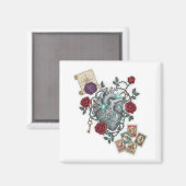 Mechanical Heart with Roses – Vintage Surreal Art Magneet (Voorkant / Achterkant)