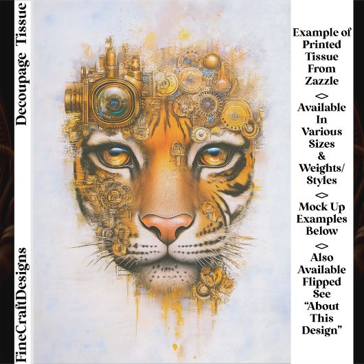Mechanical Steampunk Tiger Face ER1L Decoupage Tissuepapier