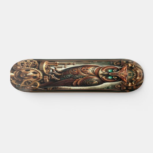 "Mechanical Wisdom: Victoriaans Steampunk Uil Persoonlijk Skateboard (Horizontaal)