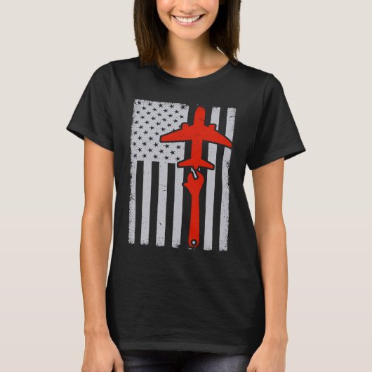 Mechanics American Flag Plane Airplane Mechanic W T-shirt (Voorkant)