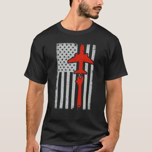 Mechanics American Flag Plane Airplane Mechanic Wr T-shirt (Voorkant)