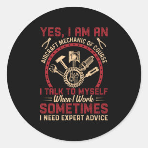Mechanisch ben ik een Vliegtuig-mechanisme Ronde Sticker