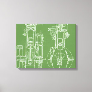 MECHANISCH  BLUEPRINT WHITE CUSTOM CANVAS AFDRUK