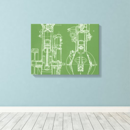 MECHANISCH BLUEPRINT WHITE CUSTOM CANVAS AFDRUK (Insitu (Houten vloer))