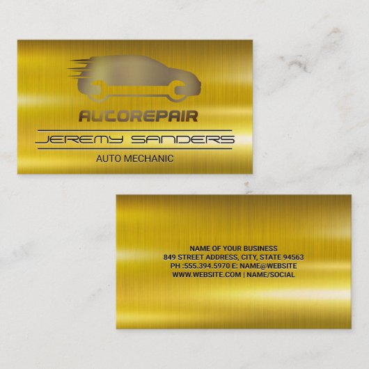 Mechanisch | Goud metaal | Auto-services Visitekaartje (Voorkant / Achterkant)