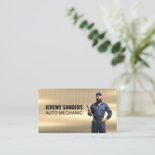 Mechanisch | Goud metaal | Auto-services Visitekaartje (Staand voorkant)