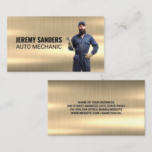 Mechanisch | Goud metaal | Auto-services Visitekaartje (Voorkant / Achterkant)