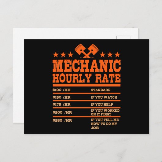 MECHANISCH HOURLY RATE Funny Car Mechanic Rates Ca Briefkaart (Voorkant / Achterkant)