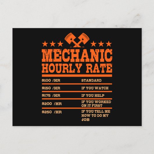 MECHANISCH HOURLY RATE Funny Car Mechanic Rates Ca Briefkaart (Voorkant)