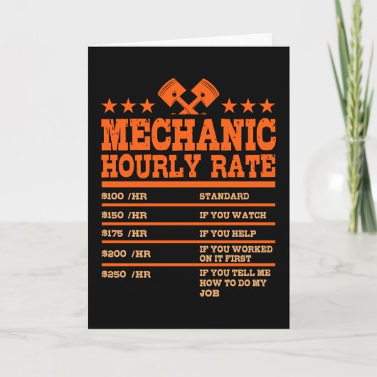 MECHANISCH HOURLY RATE Funny Car Mechanic Rates Ca Kaart (Voorkant)
