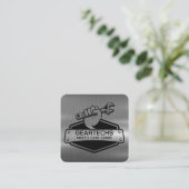 Mechanisch met Moersleutel | Metallic geborsteld Vierkante Visitekaartje (Staand voorkant)