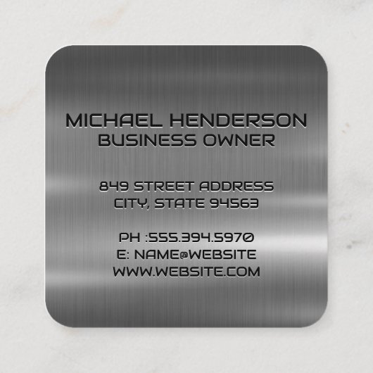 Mechanisch met Moersleutel | Metallic geborsteld Vierkante Visitekaartje (Achterkant)