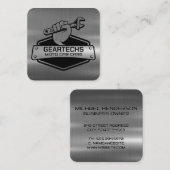 Mechanisch met Moersleutel | Metallic geborsteld Vierkante Visitekaartje (Voorkant / Achterkant)
