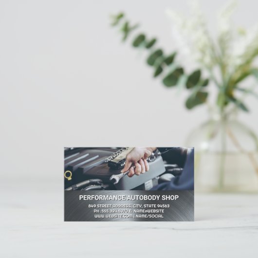 Mechanisch met Moersleutel | Metallisch Visitekaartje (Staand voorkant)