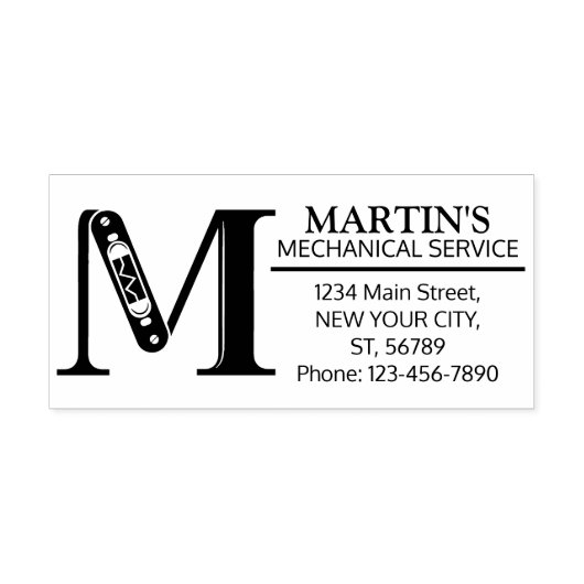 mechanisch monogram. Initiaal "M" Rubberstempel (Afrduk)