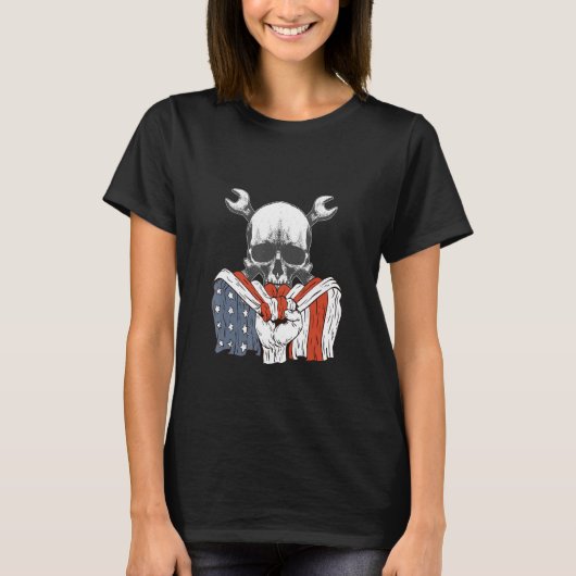 Mechanisch skelet met Amerikaanse vlag T-shirt (Voorkant)